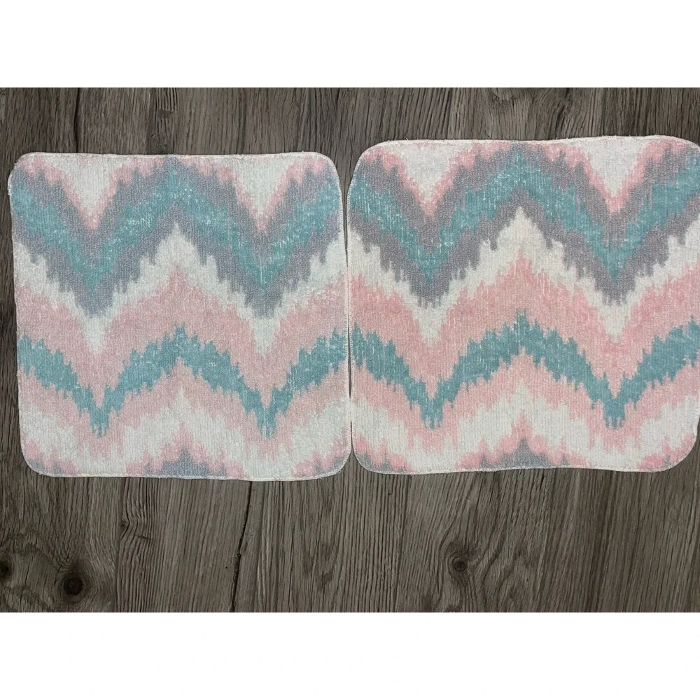 Vintage Towel‎ Set Of 6 Abstract Chevron Print Pink Blue & White